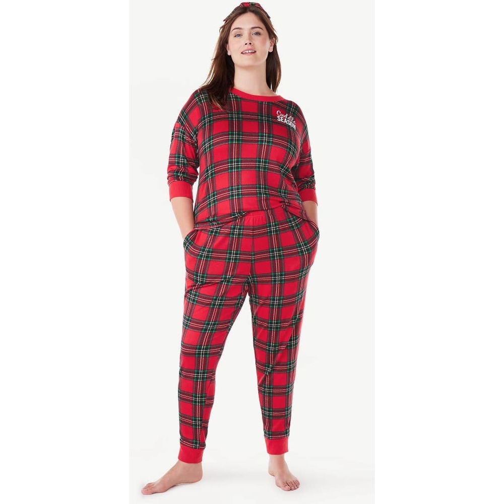 Joyspun 2X NWOT Women Long Sleeve Holiday Gift Cozy Pajama Set 3-Piece Red plaid
